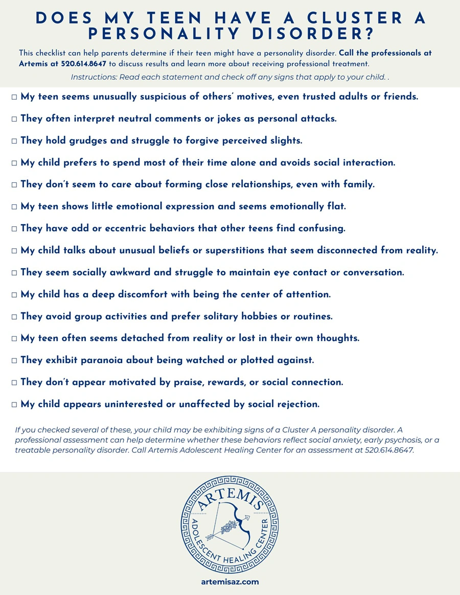 Cluster A Personality Disorder Checklist - Artemis Adolescent Healing Center