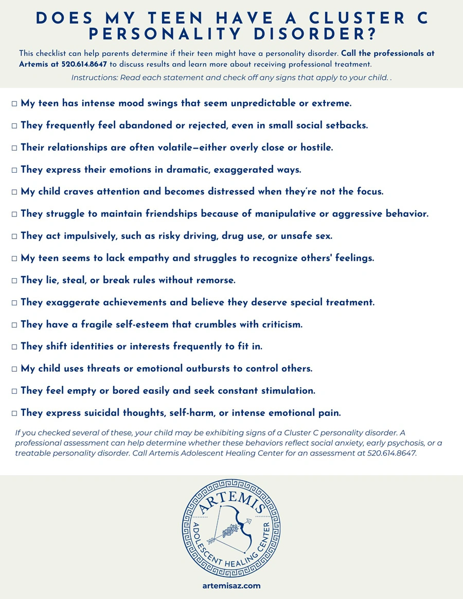 Cluster C Personality Disorder Checklist - Artemis Adolescent Healing Center