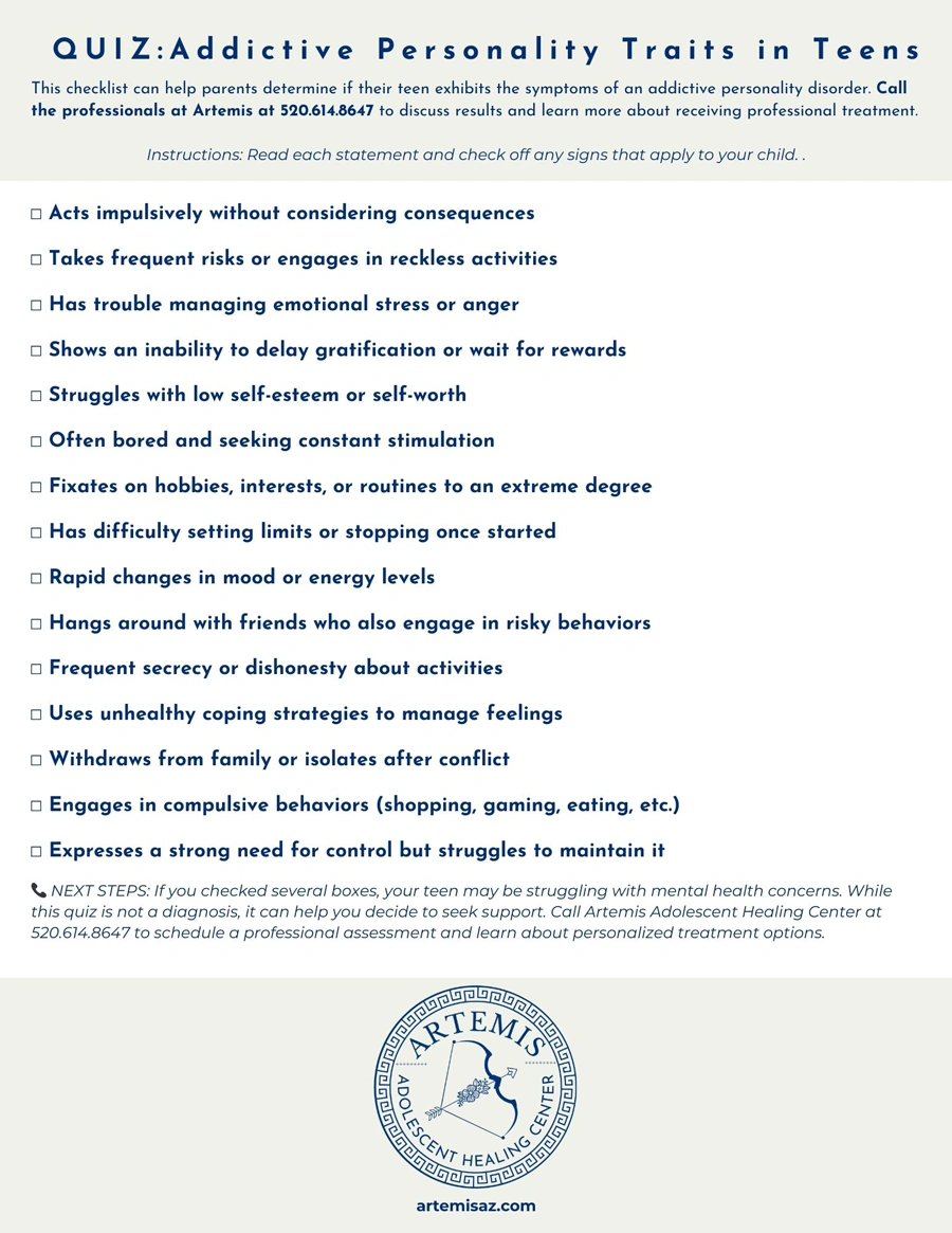 Addictive Personality Traits in Teens Quiz - Artemis Adolescent Healing Center