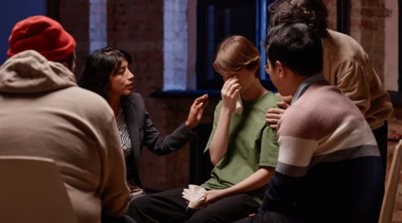 Image of teenagers in a group meeting - AA for Teens - Artemis Adolescent Healing Center