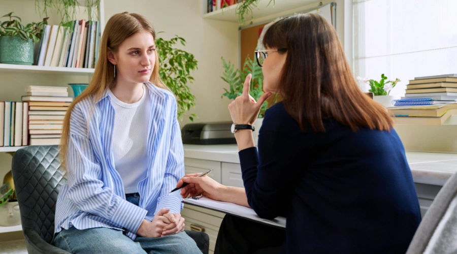 Image of a teen in cognitive behavioral therapy learning to manage anger and irritability