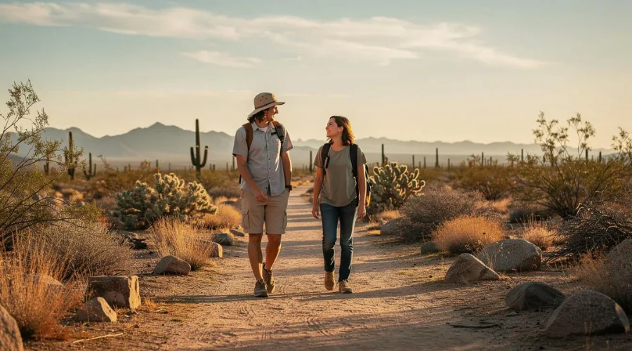 A father and daughter surrounded by cacti and desert shrubs show the concept of Aetna rehab coverage for teen programs