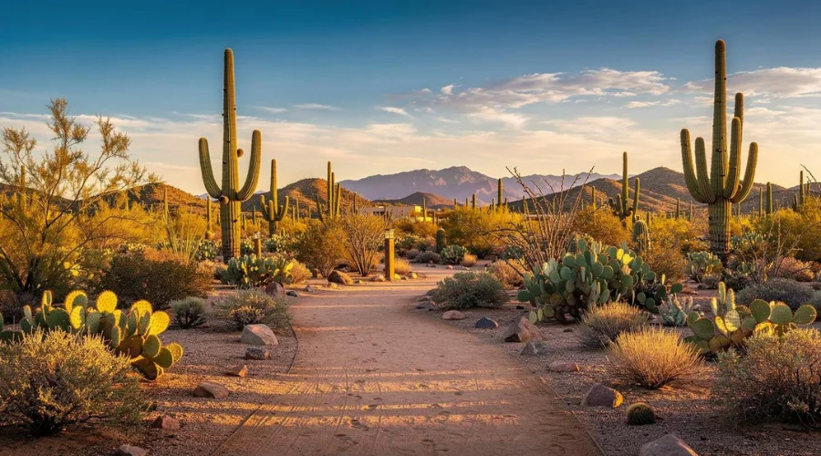 An image of a peaceful desert landscape with a sandy pathway shows the concept of acceptance of Aetna for teen rehab at Artemis in Tucson